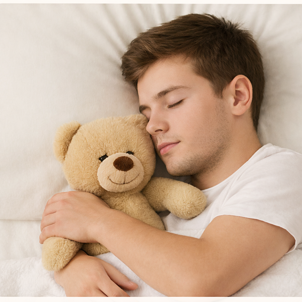 Ragazzo che dorme con il suo peluche